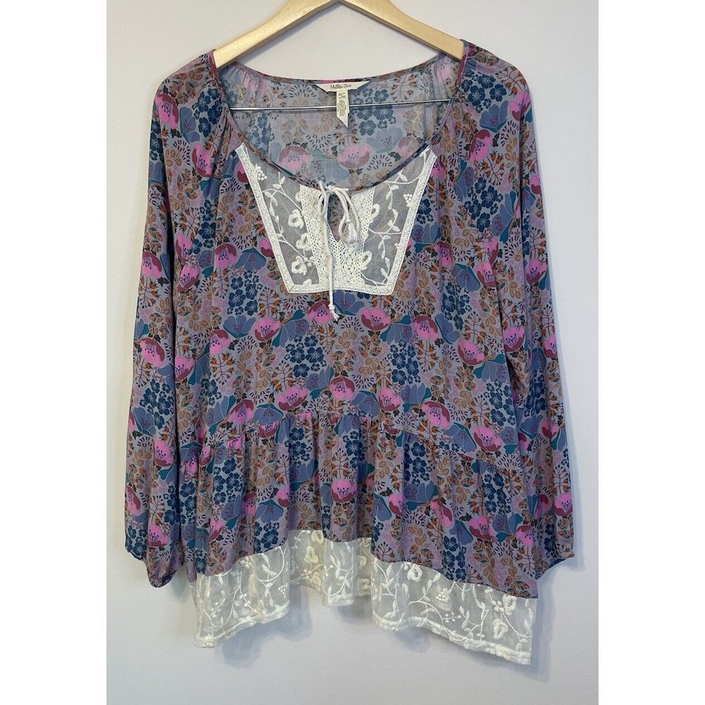 Matilda Jane Womens‎ Top Large L Floral Print Long Sleeve Lace Boho